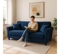 BAKAJI Divano Roma 3 Posti in Tessuto Microfibra Velluto Design Moderno Imbottito con Schiuma ad Alta Densità Struttura in Legno Piedini in Metallo Cromato Dimensione 212 x 75 x 87 cm (Blu)
