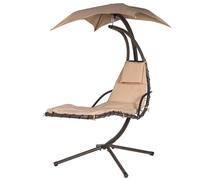 BAKAJI Dondolo Amaca Lettino Sospeso Da Giardino Con Pensile Parasole e Cuscino Relax Lounge Bed Patio Struttura Acciaio Verniciato e Cuscini Imbottiti Design Moderno (Beige)