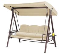 Dondolo Giardino Ibiza 3 Posti con Parasole Cuscini e Vassoio Pieghevole Beige