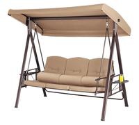 Dondolo Giardino Ibiza 3 Posti con Parasole Cuscini e Vassoi Pieghevoli Marrone