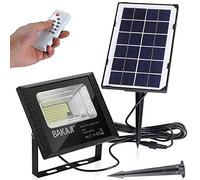 BAKAJI Faro Led Esterno 10W con Pannello Solare Luce Bianco 8000K Ultra-Luminoso 200LM Lampada Faro Faretto con Telecomando Funzione Timer e Sensore Crepuscolare Faretti Risparmio Energetico IP65