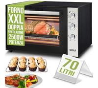 BAKAJI - Forno Elettrico Xxl 70 Litri 2500 W Fornetto Ventilato Timer E Segnale Acustico - SPEDIZIONE GRATUITA