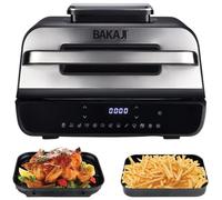 BAKAJI Friggitrice ad Aria e Grill Bistecchiera XXL Combi 6 L, Air Fryer Multifunzione con Piastra Griglia per Cuocere, Arrostire, Grigliare, BBQ, 6 Livelli di Cottura, Sonda Temperatura, 1800W