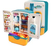 BAKAJI Frigorifero da Cucina Giocattolo Gioco per Bambini con Distributore di Ghiaccio Vapore 32 Pezzi Mini Frigo Giochi Giocattoli Piccolo Cuoco Cucina Simulazione Realistico Colore Azzurro con Luci
