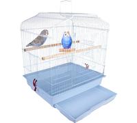 BAKAJI Gabbia Voliera per Uccelli con Vassoio Scorrevole e Posatoi in Legno, Gabbietta in Metallo Impilabile, Ideale per Pappagalli, Parrocchetti, Volatili, 46.5 x 35.5 x 65.5 cm (Bianco)