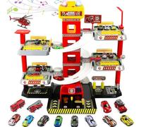BAKAJI Garage 5 Piani per Bambini con Rampe e Macchinine, Parcheggio Multilivello con Macchine ed Elicottero, Luci e Suoni, Giocattolo Parking Auto con Ascensore, Idea Regalo, 61 x 46 x 50.5 cm