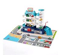BAKAJI Garage Giocattolo a 3 Livelli per Bambini con Rampa Auto e Ascensore Manuale, Parcheggio Macchine Multilivello, Set da Gioco Multipiano Realistico con Pista, Edificio a Tre Piani Multicolore
