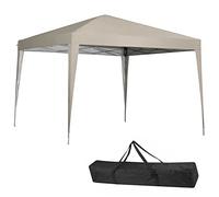 BAKAJI Gazebo 3 x 3 metri Pieghevole Tessuto Poliestere Impermeabile Struttura in Metallo Richiudibile a Fisarmonica Tendone Portatile Fiera Mercato Giardino Esterno + Sacca per Trasporto (Beige)
