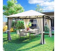 BAKAJI Gazebo da Giardino 3x3 Mt Beige in Metallo Robusto con Tende Chiusura Cerniera Zip, Ideale per Esterno, Telo impermeabile, Struttura Tubolare in Ferro, Design Elegante e Moderno (3 x 3 Metri)