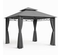 BAKAJI Gazebo da Giardino 3x3 Mt Modello Arion Struttura in Metallo e Pali in Alluminio con Copertura Telo 200 gr/mq Spalmatura Anti-UV. Antipioggia, Completo di 4 Zanzariere Laterali (Grigio)