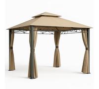 BAKAJI Gazebo da Giardino 3x3 Mt Modello Arion Struttura in Metallo e Pali in Alluminio con Copertura Telo 200 gr/mq Spalmatura Anti-UV. Antipioggia, Completo di 4 Zanzariere Laterali (Moka)
