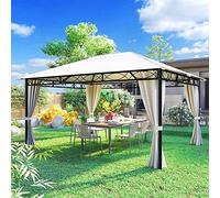 BAKAJI Gazebo da Giardino Beige in Metallo Robusto con Tende Chiusura Cerniera Zip,Ideale per Esterno,Telo impermeabile,Struttura Tubolare in Ferro,Design Elegante e Moderno (3 x 4 M) 8054143020250