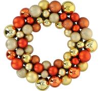 BAKAJI Ghirlanda Natalizia Fuoriporta con Palline, Coccarda Corona Ornamento di Natale con 55 Sfere Fuori Porta, Decorazione Addobbo Natalizio Esterno e Interno Multiuso (Oro e Rame)