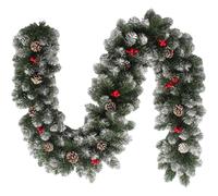BAKAJI Ghirlanda Natalizia Innevato Modello Marilleva Lunghezza 270cm, Festone Floccato Natalizio Rami Albero Natale 200 Punte Super Folta, Decorazione per Camino, Muro, Ringhiera, Arco Ingresso Casa