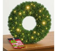 BAKAJI Ghirlanda Natalizia Verde con LED Bianco Caldo, Corona Addobbo di Natale Luminoso per Interni ed Esterni, Decorazioni Natalizie Luminose Fuoriporta, Sopra Camino, Versatile (45 cm)