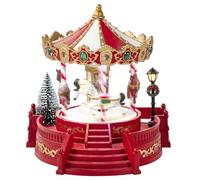 BAKAJI Giostrina di Natale, Giostra Natalizia con Cavalli, Decorazione Addobbo Natalizio Versatile per Casa, Ufficio, Negozio, Vetrine, Esposizione, Villaggio di Babbo Natale con Musica e Luci