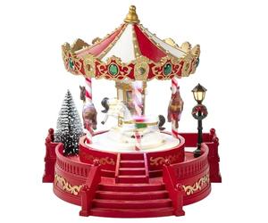 BAKAJI Giostrina di Natale, Giostra Natalizia con Cavalli, Decorazione Addobbo Natalizio Versatile per Casa, Ufficio, Negozio, Vetrine, Esposizione, Villaggio di Babbo Natale con Musica e Luci