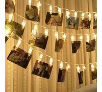 Bakaji Home Catena Luminosa 40 LED Ghirlanda stringa con 16 Mollette Clip per Appendere Foto a Batteria Lungezza 410 cm (Bianco Caldo)