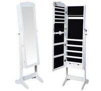 Bakaji Home Specchiera Portagioie Armadietto Portagioielli Specchio con Anta Porta Oggetti e Cassetti Colore Bianco, Armadio Organizer Porta Gioielli
