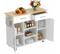 BAKAJI Isola da Cucina con Ruote e Top Quercia, Mobile con Scomparti, Cassetti e Ripiani, Ideale per Stoccaggio e Organizzazione Casa, Carrello Indipendente Salvaspazio 90 x 46 x 100 cm