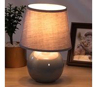 BAKAJI Lampada da Tavolo Base a Sfera in Ceramica Paralume in Tessuto Grigio Lume Comodino Camera da Letto Luce Lampadina E27 Max 40W Abatjour Design Moderno Dimensioni 25 x 18 cm