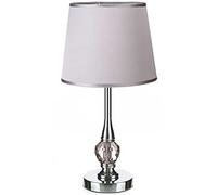 BAKAJI Lampada da tavolo Luce Lampadina E27 Max 40W Base in Metallo, Paralume in Tessuto, Lume per Comodino Camera da Letto Colore Argento, Abatjour Design Moderno Dimensioni: 22,50 x 22,50 x 44 cm