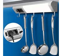 Bakaji Lampada Luce Sottopensile Cucina Multiuso 52cm Barra LED 10W 850lm Bianco Caldo 2700K con Doppia Presa Shucko + 2 USB + 5 Ganci Porta Stoviglie Faretto Slim per Mobili in Alluminio