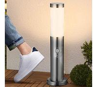 BAKAJI Lampada Paletto Lampioncino Segnapassi da Giardino in Acciaio Inox Palo Illuminazione Esterno con Sensore di Movimento PIR Regolabile Attacco E27 per Lampadina 45cm Design Moderno Cromo