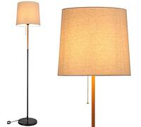 BAKAJI Lampada Piantana da Terra Luce Lampadina E27 Max 60W Base Rotonda Struttura in Metallo e Legno Paralume in Tessuto Design Moderno Accensione a Catena Altezza 170 cm (Nero)