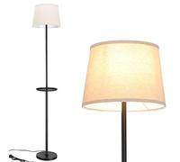 BAKAJI Lampada Piantana da Terra Luce Lampadina E27 Max 60W Base Rotonda Struttura in Metallo Paralume in Tessuto Design Moderno Accensione a Pedale Altezza 174 cm (Nero con Tavolino)