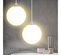 BAKAJI Lampadario Lampada Sospensione Portalampada a Sfera in Vetro Opaco Staffa in Metallo Cromato Design Moderno Attacco E27 Lampadina Max 40W Illuminazione Arredamento Casa (35 cm)