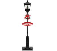 BAKAJI Lampione di Natale Luminoso con 18 Luci Scena Natalizia Motorizzata Girevole Neve in Movimento e 8 Musiche Natalizie con Decorazione Ghirlanda e Scritta Altezza 180 cm (Nero)
