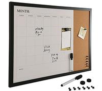 Bakaji Lavagna Magnetica Bianca con Bacheca Memo in Sughero Combinata 60 x 40 cm Cornice in Legno con Pennarello Cancellabile 2 Magneti e 6 Puntine Design Moderno Lavagnetta Casa Cucina Ufficio