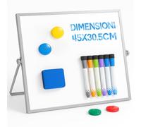 BAKAJI Lavagna Magnetica Cancellabile a Secco con Doppia Faccia e Supporto, Lavagnetta da Casa, Ufficio, Negozio, Memo con Cancellino, Pennarelli e Fermacarte, Struttura in Alluminio (45 x 30.5 cm)