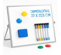 BAKAJI Lavagna Magnetica Cancellabile a Secco con Doppia Faccia e Supporto, Lavagnetta da Casa, Ufficio, Negozio, Memo con Cancellino, Pennarelli e Fermacarte, Struttura in Alluminio (33 x 22.5 cm)