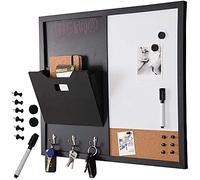 Bakaji Lavagna Magnetica con Bacheca Memo in Sughero Combinata 60x40 cm Cornice Legno con Scomparto Portadocumenti 3 Ganci Portachiavi Pennarello Magneti e 6 Puntine Design Moderno Casa Ufficio