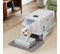 BAKAJI Lettiera per Gatti XXL con Base in Acciaio da 35 Litri e Pedana Anti Sabbiolina, Filtro al Carbone Anti Odore, Sportellino Trasparente, Paletta con Contenitore, Tappetino Antisporco 60x40x39 cm