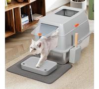BAKAJI Lettiera per Gatti XXL con Base in Acciaio Inossidabile da 35 Litri e Sportellino Trasparente Bloccabile, Pedana anti Sabbiolina, Paletta con Contenitore e Tappetino Antisporco 40 x 60 x 39 cm