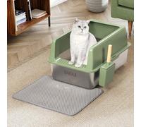 BAKAJI Lettiera per Gatti XXL Verde Aperta con Base in Acciaio con Bordo Anti Sabbiolina, Paletta per Raccolta e Contenitore, Tappetino Anti Sporco, Base Antiscivolo, Capacità 35 L, 60 x 40 x 30 cm