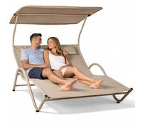 BAKAJI Lettino Lounge 2 Posti da Esterno con Tettoia Parasole Anti UV, Letto con Cuscini per Due Persone con Tettuccio Anti Pioggia, Ideale per Giardino, Patio, 200 x 145 x 135 cm (Sabbia)