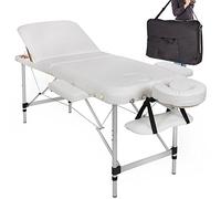 BAKAJI Lettino Massaggio Alluminio Pieghevole 3 ZONE Massaggi Fisioterapia SPA Centro Benessere Estetista Professionale Bianco 12Kg con Borsa Trasporto (Struttura in Alluminio, Bianco)