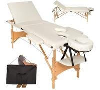 BAKAJI Lettino Massaggio Struttura in Legno Pieghevole 3 ZONE Massaggi Fisioterapia SPA Centro Benessere Estetista Professionale Colore Beige XL LUX con Borsa Trasporto (Struttura in Legno, Beige)