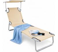 BAKAJI Lettino Prendisole da Spiaggia Pieghevole con Schienale Reclinabile e Parasole, Sdraio con Struttura in Acciaio e Rivestimento in Tessuto Traspirante, Mare, Giardino, Terrazzo (Beige)