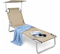 BAKAJI Lettino Prendisole da Spiaggia Pieghevole con Schienale Reclinabile e Parasole, Sdraio con Struttura in Acciaio e Rivestimento in Tessuto Traspirante, Mare, Giardino, Terrazzo (Tortora)