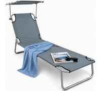BAKAJI Lettino Prendisole da Spiaggia Pieghevole con Schienale Reclinabile e Parasole, Sdraio con Struttura in Acciaio e Rivestimento in Tessuto Traspirante, Mare, Giardino, Terrazzo (Grigio)