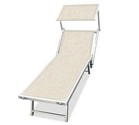 BAKAJI Lettino Prendisole Pieghevole da mare Stabilimento Spiaggia Professionale Struttura in Alluminio 190 x 60 x40/90 cm Sdraio Mare Spiaggia Piscina con tettuccio Parasole (Ecru Melange)