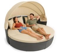 BAKAJI Letto Isola in Rattan Modulabile da Giardino, Divano Trasformabile in Poltrone con Tavolino Esterni Tettuccio Parasole Apribile, Imbottitura Alta Densità, Moduli Personalizzabili (Grigio Scuro)