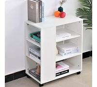 BAKAJI Libreria Bassa Scaffale 4 Ripiani con Ruote in Legno MDF Tavolino da Caffè Laterale Divano Design Moderno per Soggiorno Salotto Casa o Ufficio Colore Bianco Dimensioni: 75 x 35 x 60 cm