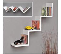 BAKAJI Libreria Mensole da Parete Moderna Design Zig Zag Mensola Scaffale in Legno Melaminico Dimensione 70 x 15 x 14 cm (Bianco)