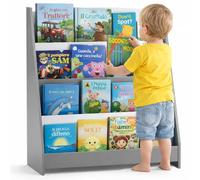 BAKAJI Libreria Montessoriana per Bambini in Legno, Portariviste Multiripiano Salvaspazio per Cameretta, Scaffalatura Organizer Espositore Porta Libri, Riviste, Giochi (Grigio)